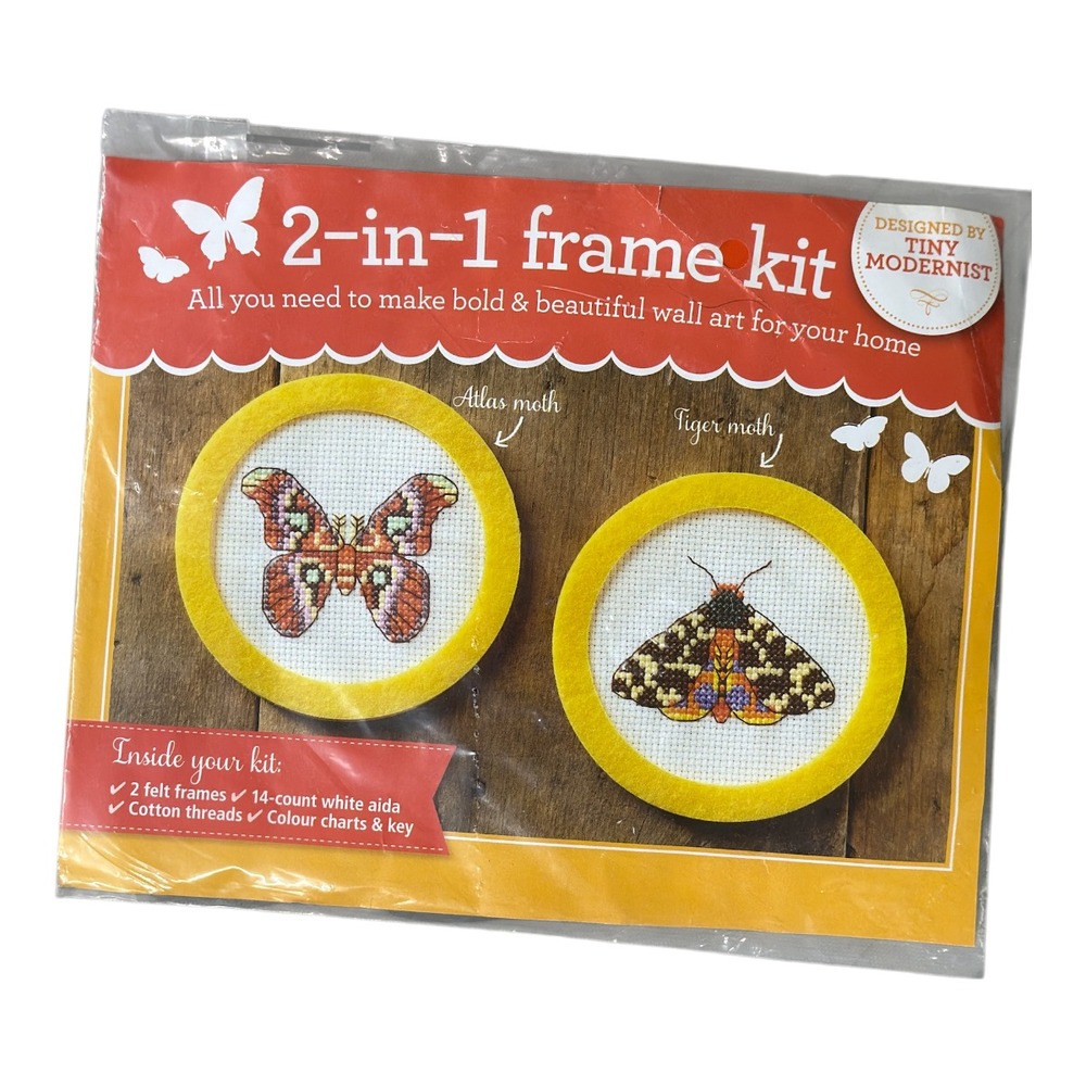 Tiny Modernist 2 In 1 Frame Cross Stitch Kit Atlas Moth and Tiger Moth NEW
